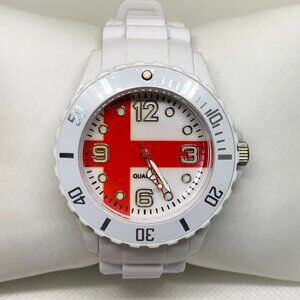 England country flag dial sports wrist watch unisex white tone 43mm running